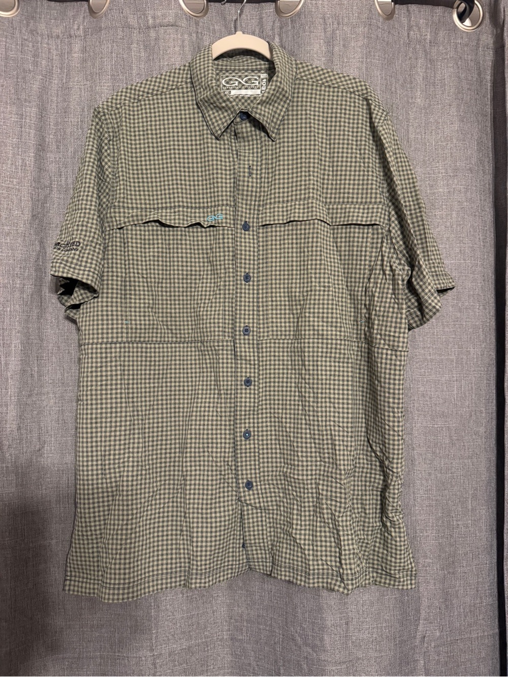 Gameguard Men’s Short-Sleeve Green Plaid Bu (stitching on right sleeve)